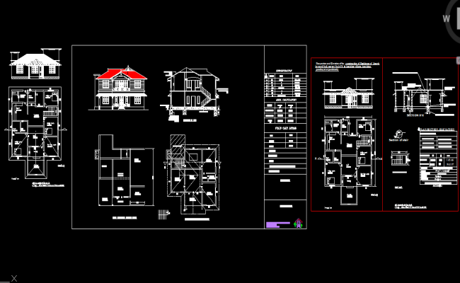 Modern House 2D AutoCAD DWG Drawing with Plan Section and Elevation