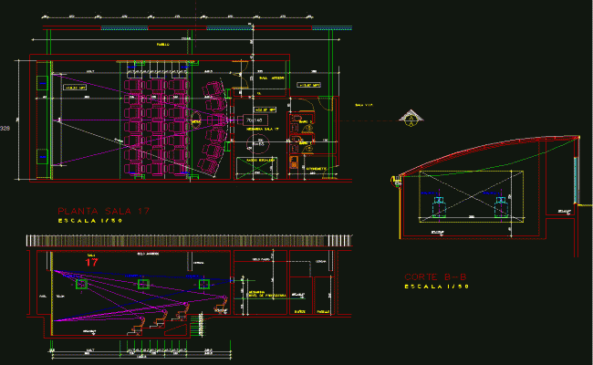 Cinema Project CAD Drawing with Seating Layout and Section Plans