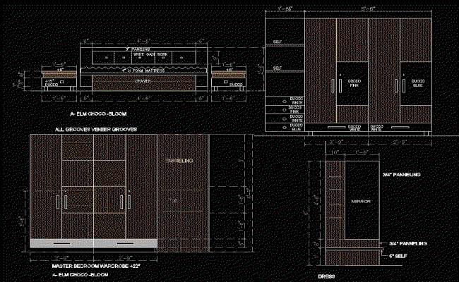 Wardrobe AutoCAD DWG File with Detailed Working Furniture Drawings