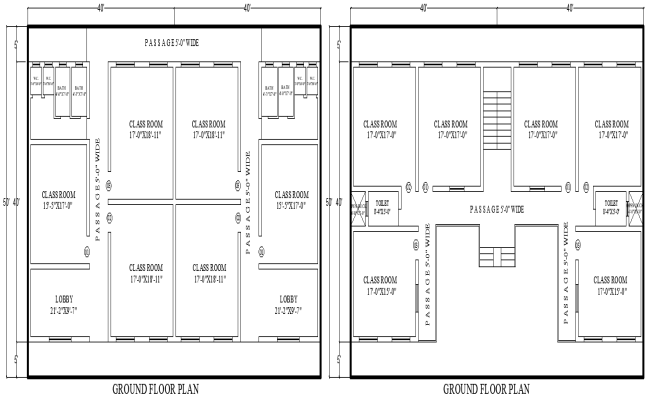 80ft x 50ft Two Different Ground Floor School Layout Design AutoCAD DWG Download 
