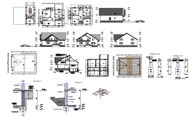 Family house AutoCAD DWG drawing with floor plan and elevation design