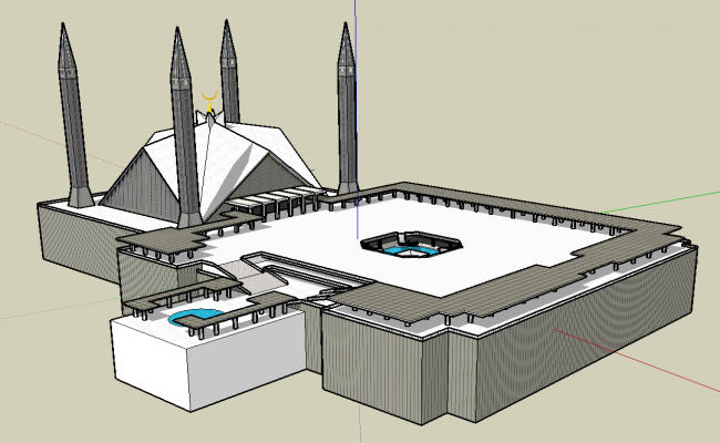 Faisal Mosque DWG Model with 140m by 110m Architectural Layout