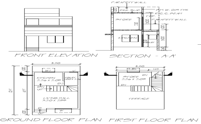 1 RK 8.57×3.5m Compact Residential House Plan in AutoCAD DWG File