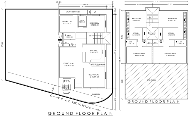 8.63mx18.50m Two Ground Floor House Layouts in DWG Format
