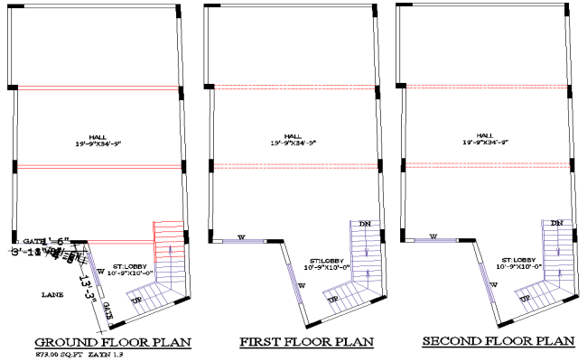 873 Sq Ft Commercial Building Plan with Hall and Lobby