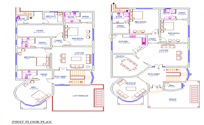 First Floor Residential AutoCAD DWG Plan with Bedroom and Lounge