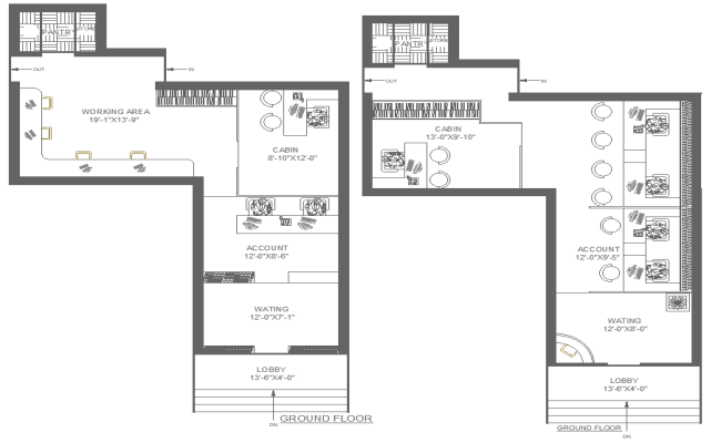 8.88x11.74m Ground Floor Office Interior Layout DWG | Cadbull