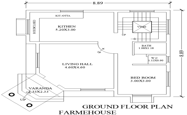 8.89m×8.89m AutoCAD Farmhouse Layout in DWG Format