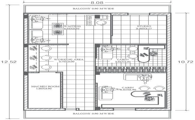 8.8x12.52m Office Interior Layout Plan DWG AutoCAD | Cadbull