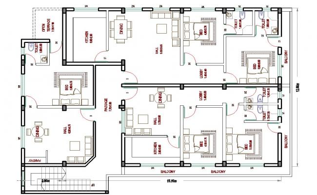 Residential House Floor Plan Design in AutoCAD DWG File