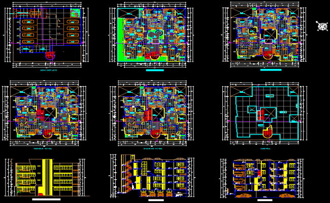Residential Building AutoCAD DWG File with Complete Floor Layouts