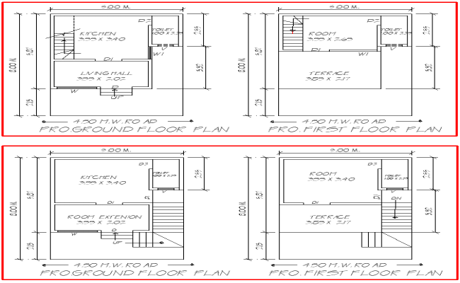 8mx5m 1RHK Compact House Plan Design in CAD Drawing File