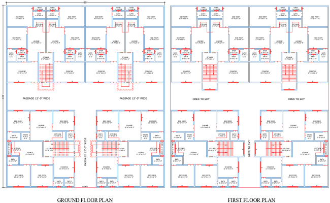 90' X 100' Rowhouse Architecture Floor Plan in AutoCAD DWG File