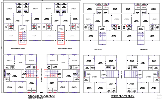90x100 Two-Storey Apartment Layout in AutoCAD DWG Format