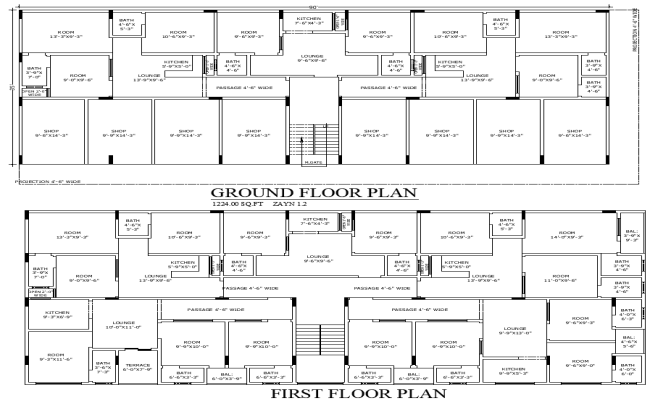 90×35 Mixed-Use Building Residential Plan in AutoCAD File