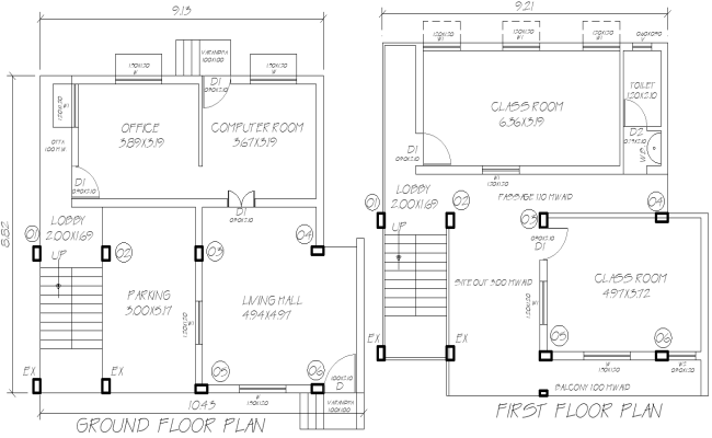 9.13mx8.82m Office and Classroom Floor Plan in DWG File