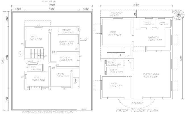 9.1x12.5m Ground and First Floor House Plan DWG File
