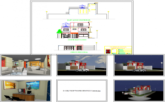 Modern House Project Plan with Elevations and 3D Exterior Views