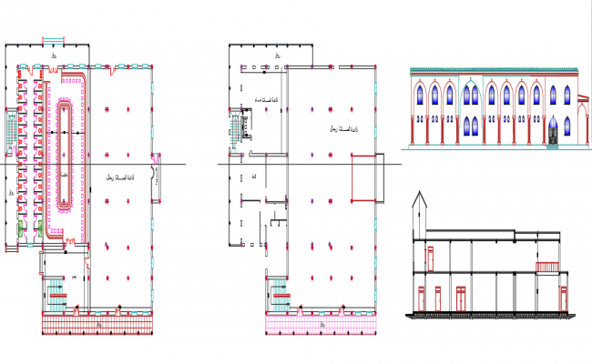 Mosque CAD File with Prayer Hall, Elevation, and Sectional Design
