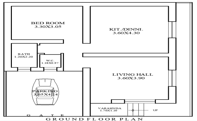 9.80ftx8.23ft Small Home Plan with Parking in DWG Format