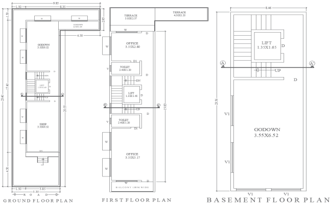 9.85m x 23.40m Shop, Godown, and Office Plan Design AutoCAD DWG File