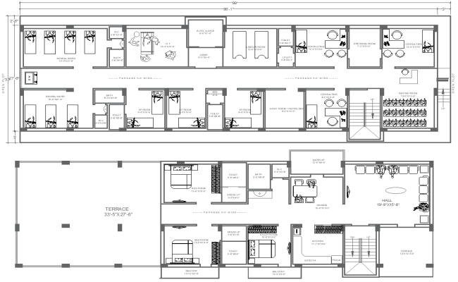 99ft x 33ft Hospital and House Layout Plan Design – AutoCAD DWG Download File 