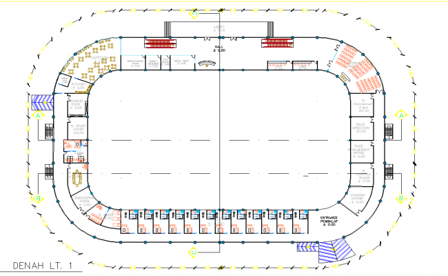 Motocross stadium AutoCAD drawing with site layout and sectional views