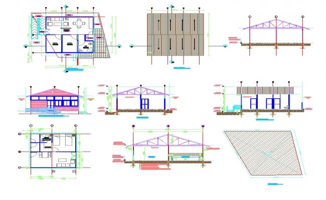Prefab House Design with Floor Layout, Elevation, and Section DWG