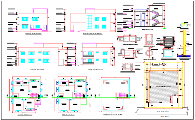 Two Story House AutoCAD DWG with Plan, Section, and Elevation Details