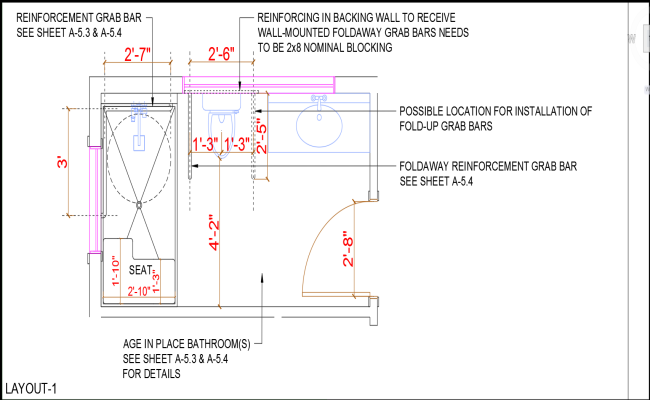 ADA Compliant Bathroom Layout DWG File with Grab Bars