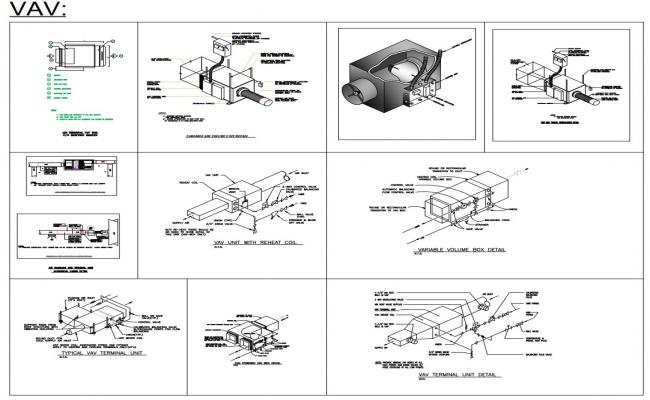 Air Terminal VAV CAD Blocks with Reheat Coil and Acoustical Lining