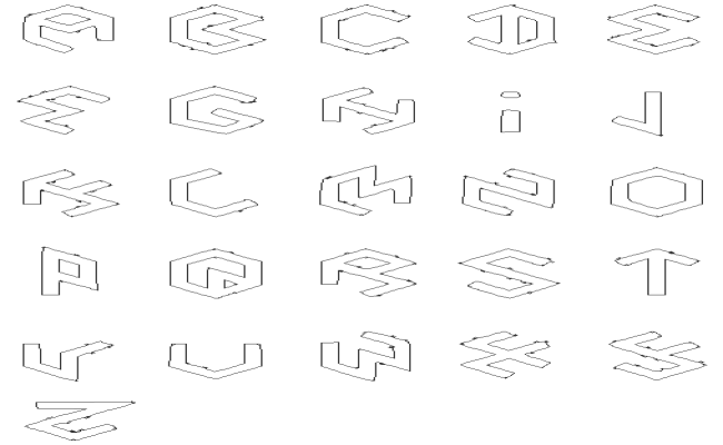 Alphabet isometric style 3D letters vector design DWG AutoCAD drawing
