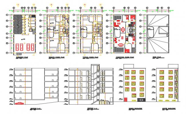 Apartment Plan And Building Elevation Design AutoCAD Drawing Download DWG File