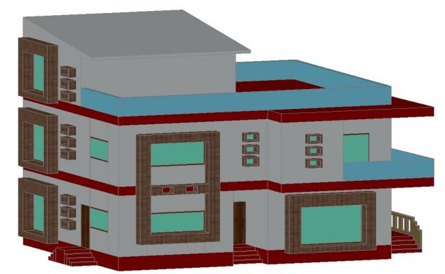 G plus 1 House 3D Front Elevation Design and Layout in CAD DWG File