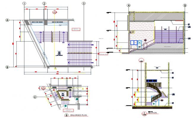 Architectural Stair Section And Plan CAD Drawing