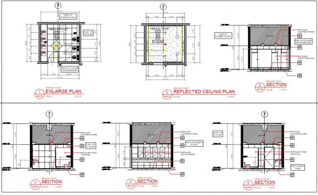 Architectural Toilet Plans And Section Drawing