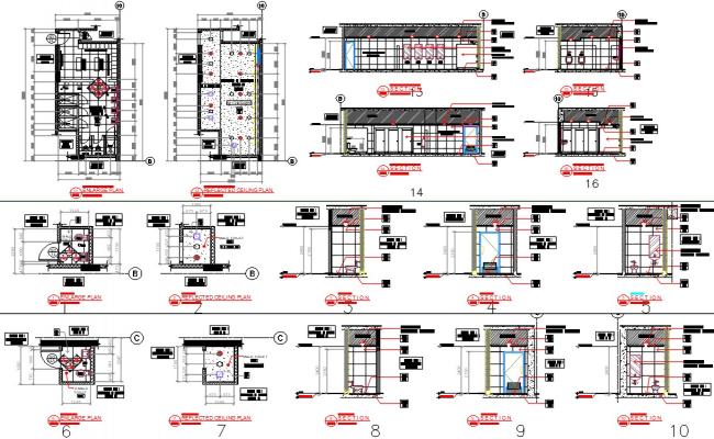 Architectural Toilet plans and Section Drawing