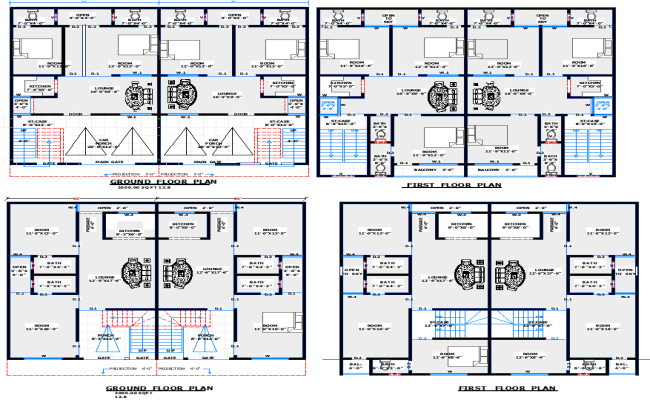 Dual Residential House Plan with Detailed Layout in DWG File