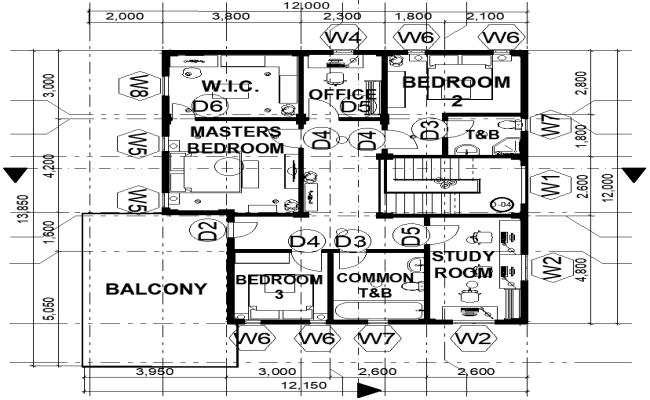 AutoCAD plan showing 3BHK house design with detailing