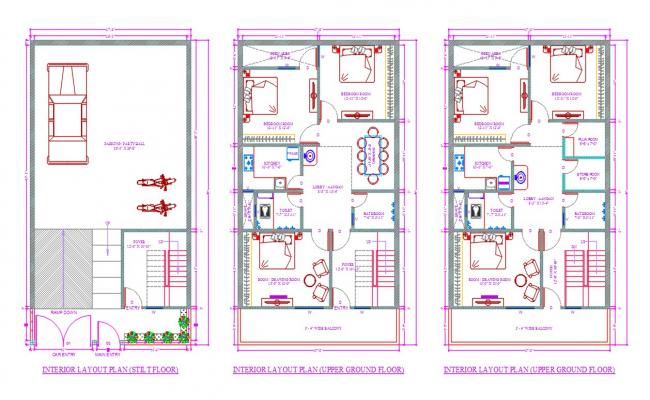AutoCad Drawing of 2+1 BHK Residence