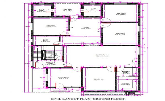 AutoCad Drawing of Residence Ground Floor