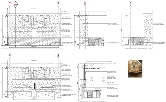 Bar section with construction and material detail DWG AutoCAD drawing