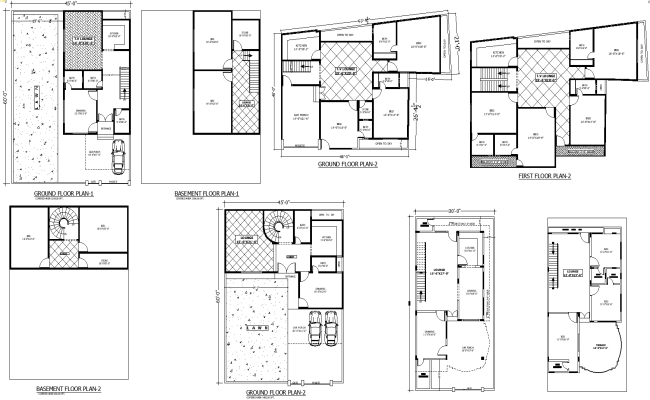 Basement, Ground, and First Floor House Plan Details – AutoCAD DWG File