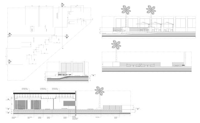 Beach side Resort front Elevation and gazebo Detail DWG AutoCAD file