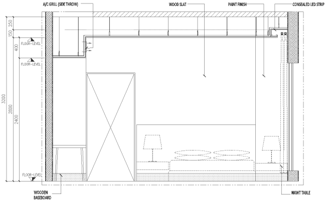 Bedroom Interior detail paint finish  DWG AutoCAD file