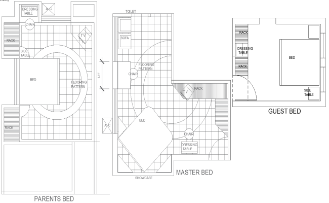 Bedroom Layout Design with Master, Guest, and Parents Bedroom AutoCAD DWG