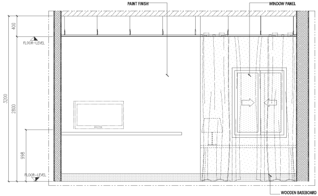 Bedroom Window panel and Paint finish detail DWG AutoCAD file