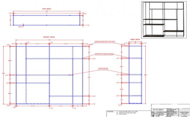 Book Shelf Furniture Block for size 180x35x200 cm PDF File 