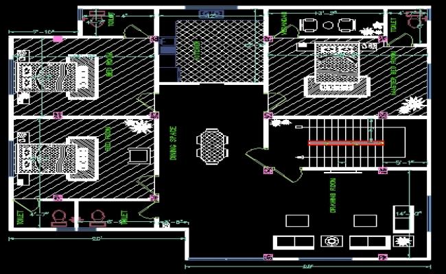 Residential Building Plan CAD Drawing with Room Layout and Dimensions