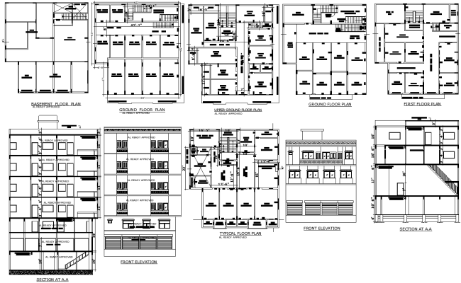 Building Floor Plan Layout with Elevation And Section Details AutoCAD DWG